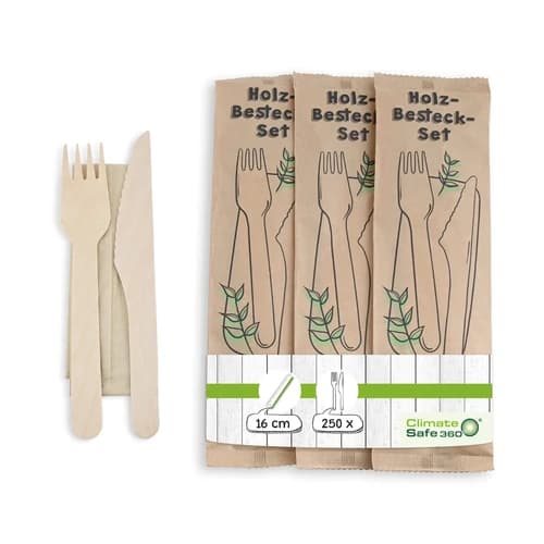Holzbesteck Set 16cm - Gabel, Messer & Serviette